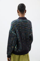 Navy blue rainbow ribbed mock neck jumper_2