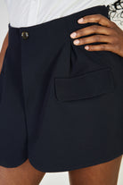 Navy blue side pocket center button mini skort_3