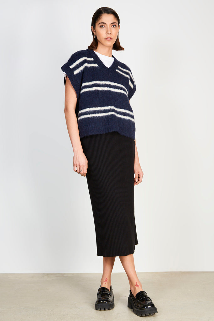 Navy blue striped wool blend sweater vest_4