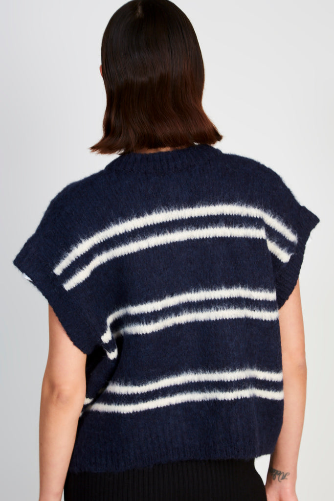 Navy blue striped wool blend sweater vest_2