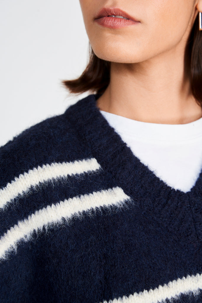 Navy blue striped wool blend sweater vest_3