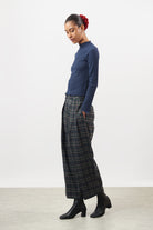 Navy blue textured mock neck top_4