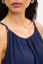 Navy blue textured halter tank top_3