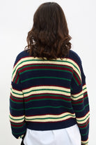 Navy burgundy and green striped jumper_2