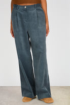 Navy cinch waist corduroy trousers_1
