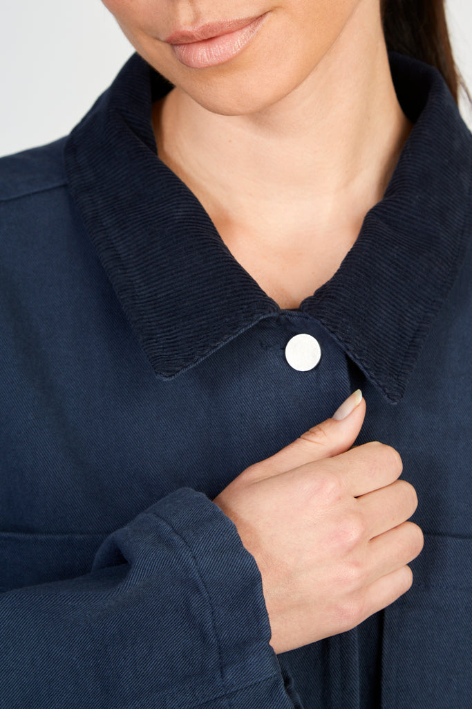 Navy cotton twill corduroy collar jacket_5