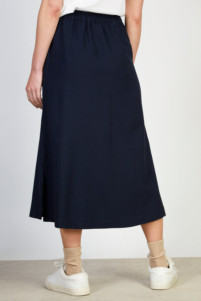 Navy linen blend button front skirt_2