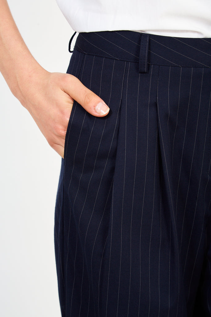 Navy pinstripe double pleat trousers_3
