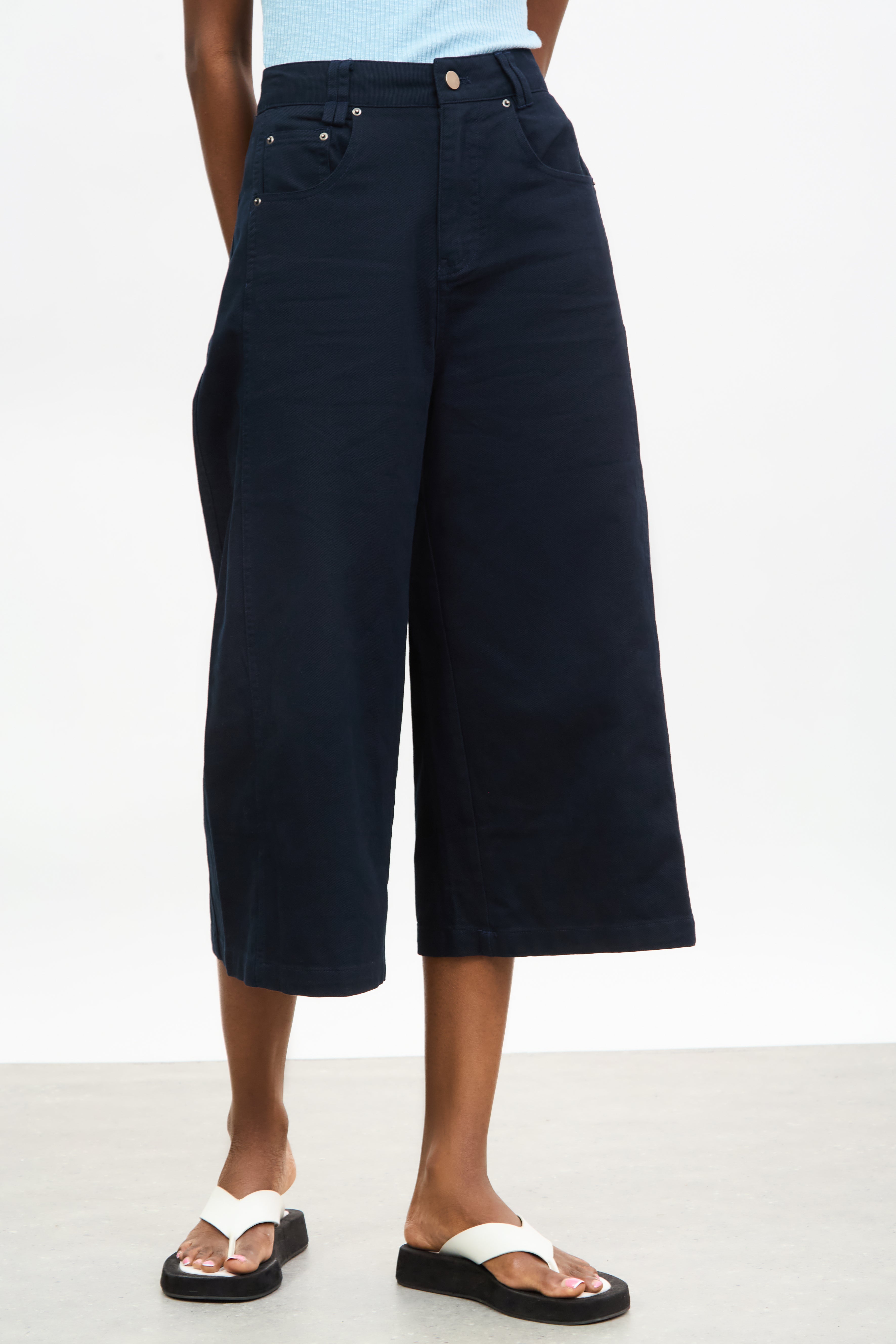 Navy ultra wide leg cropped jeans_1