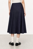 Navy blue double side belt maxi skirt_2