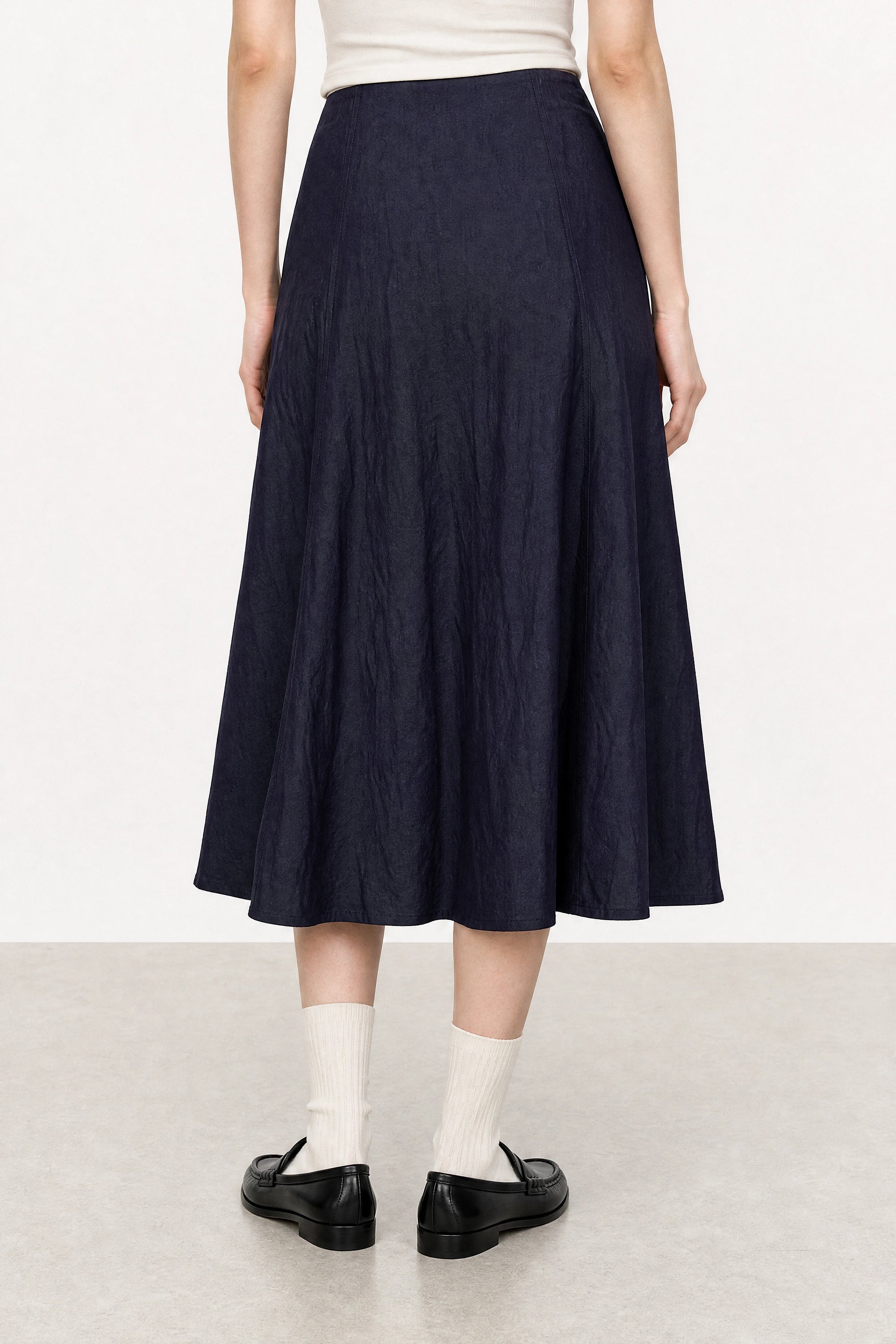 Navy blue double side belt maxi skirt_2