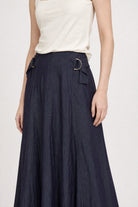 Navy blue double side belt maxi skirt_3