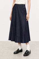 Navy blue double side belt maxi skirt_1