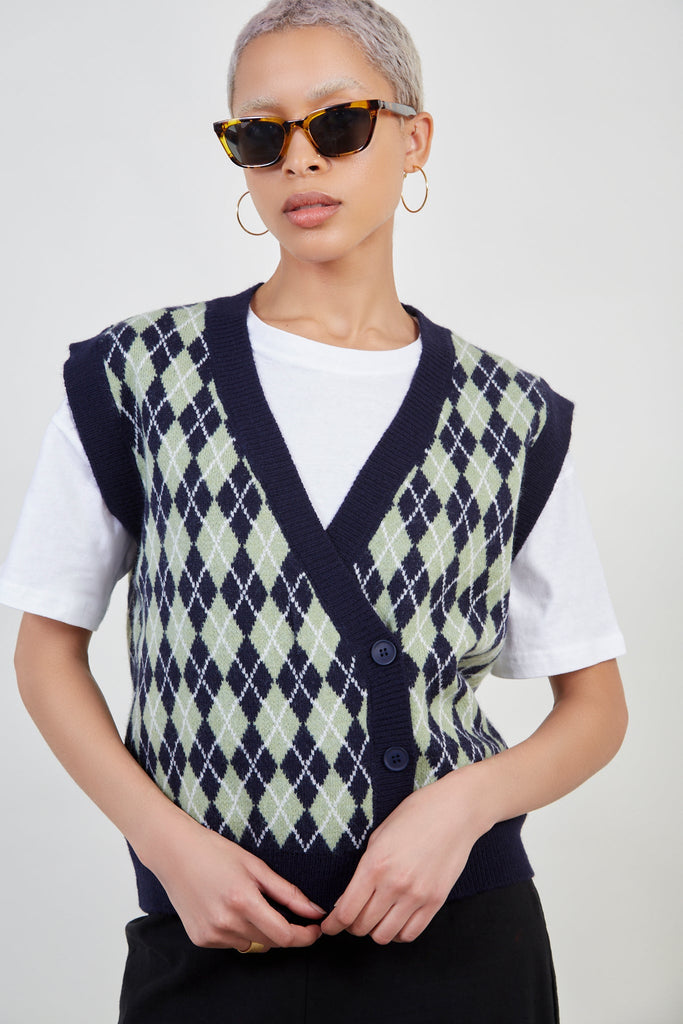 Navy and green argyle vest_2