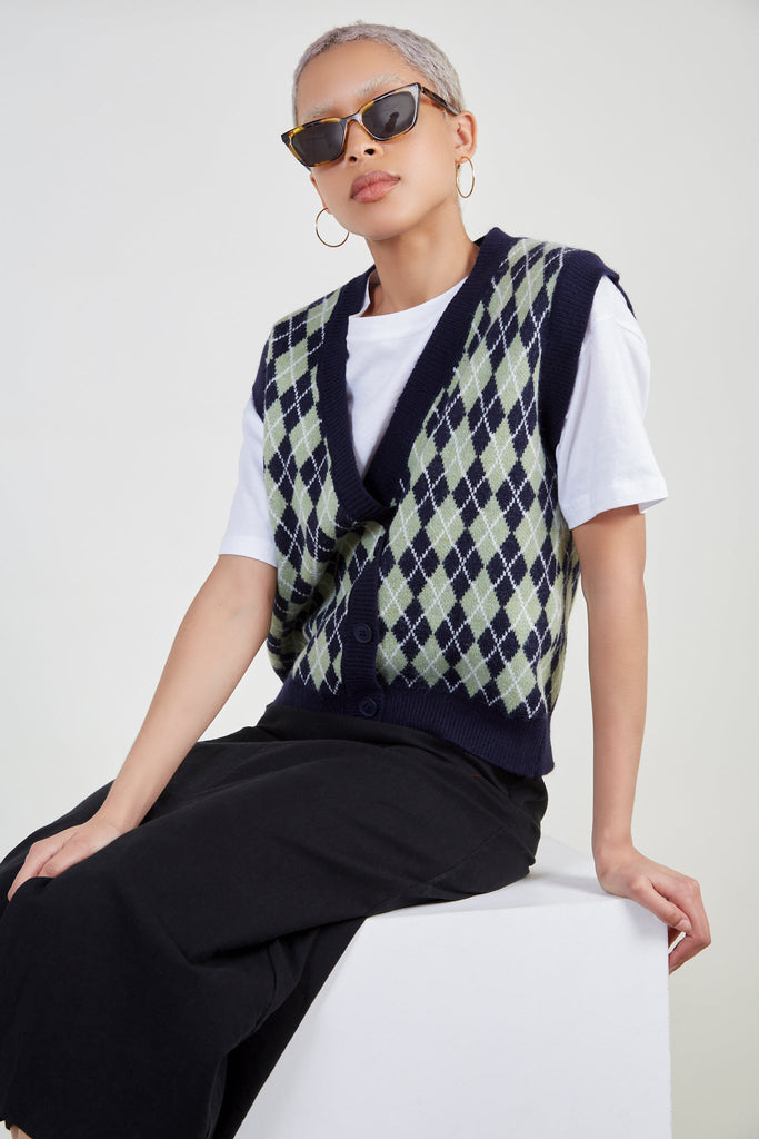Navy and green argyle vest_1