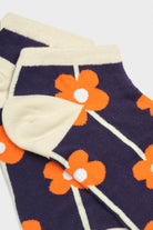 Navy and orange graphic flower socks_4