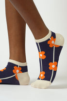 Navy and orange graphic flower socks_1