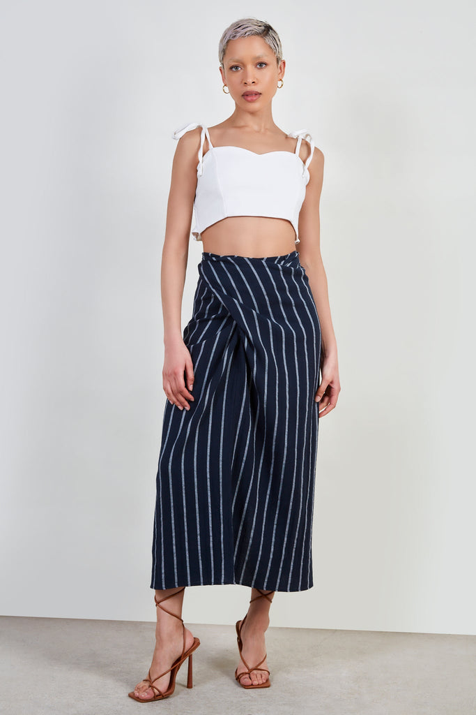 Navy and thick white stripe wrap skirt_2