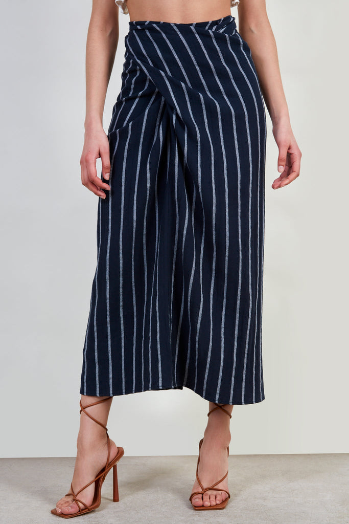 Navy and thick white stripe wrap skirt_1
