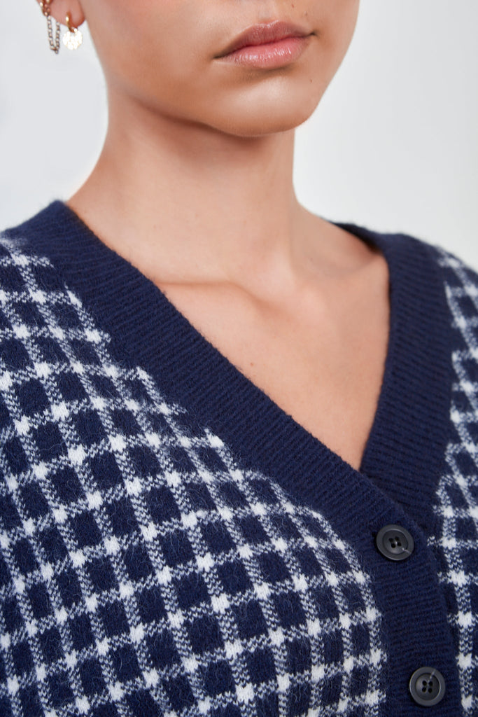 Navy and white gingham check cardigan_3