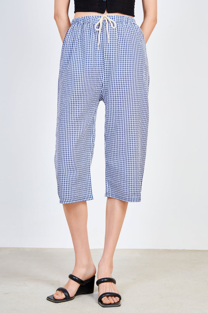 Navy and white gingham cropped trousers_1