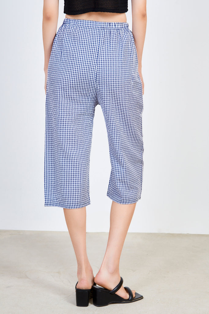 Navy and white gingham cropped trousers_2