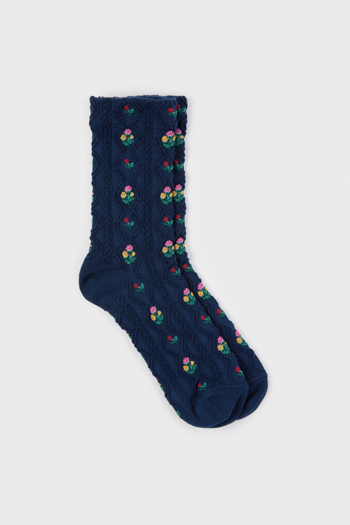 Navy blue floral garden socks_2