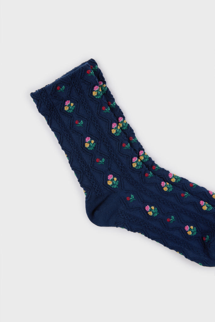 Navy blue floral garden socks_4