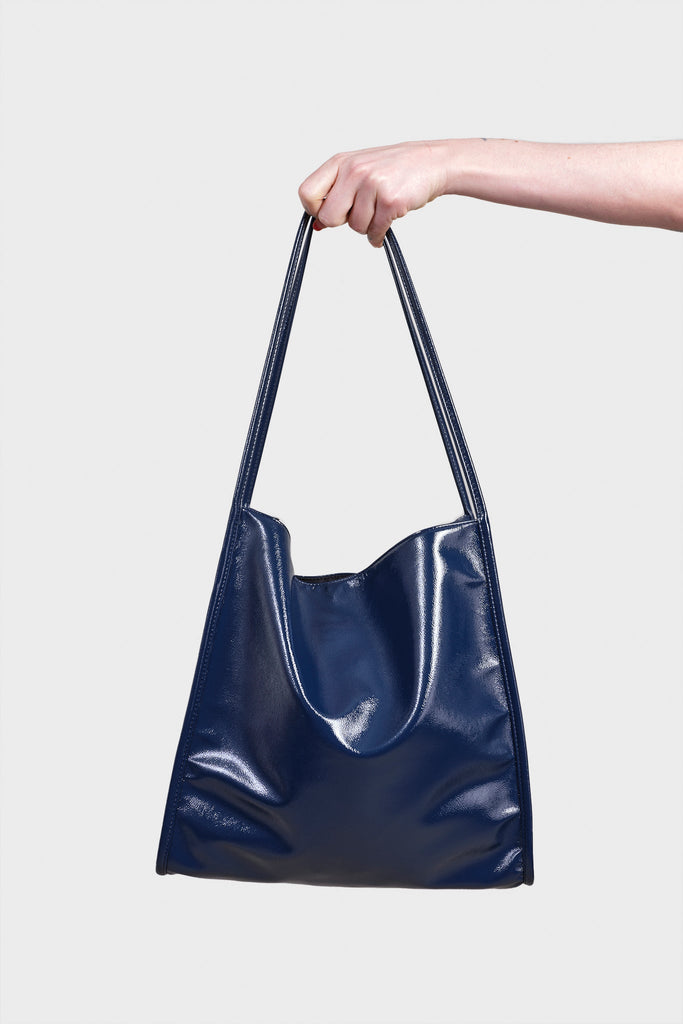Navy blue high shine PVC tote bag_3