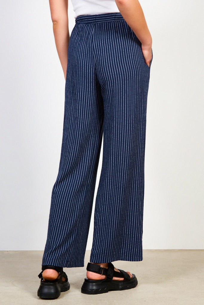 Navy blue pinstripe drawstring trousers_2