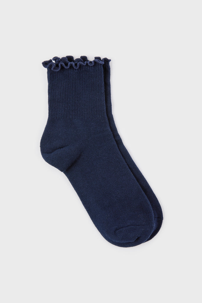 Navy blue ruffle trim socks_2