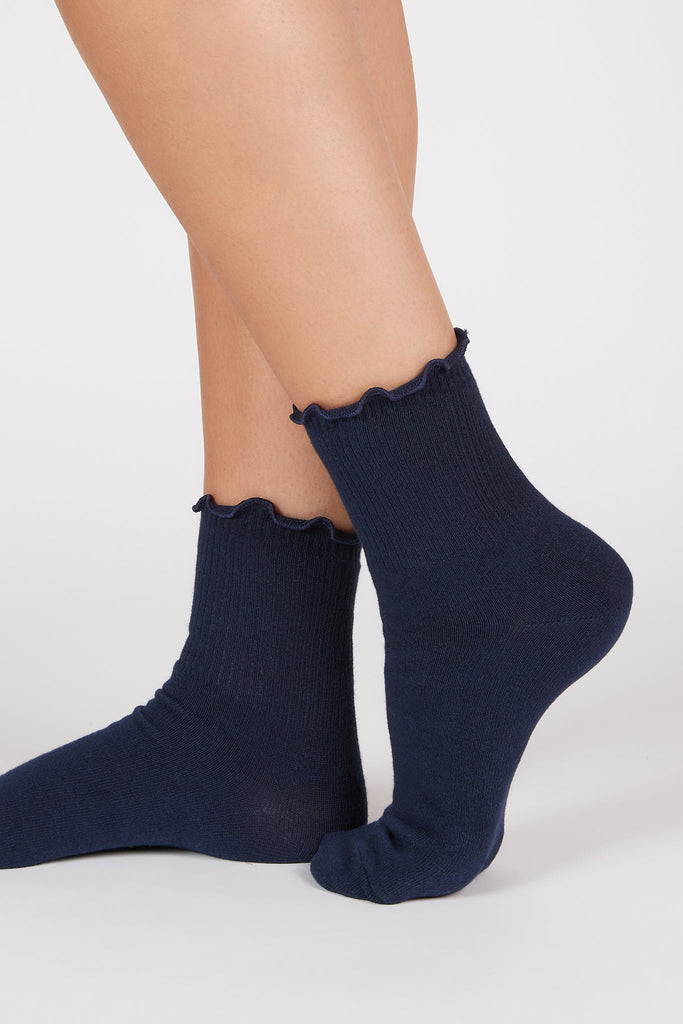 Navy blue ruffle trim socks_1