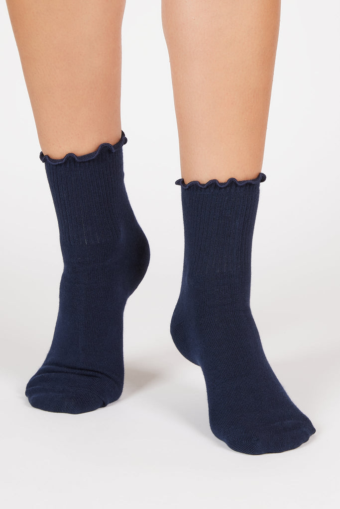Navy blue ruffle trim socks_3