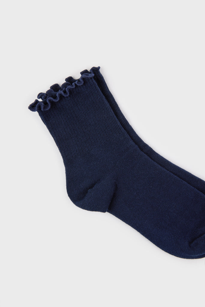 Navy blue ruffle trim socks_4