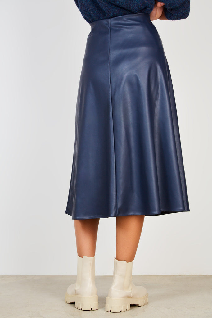 Navy blue vegan leather long skirt_2