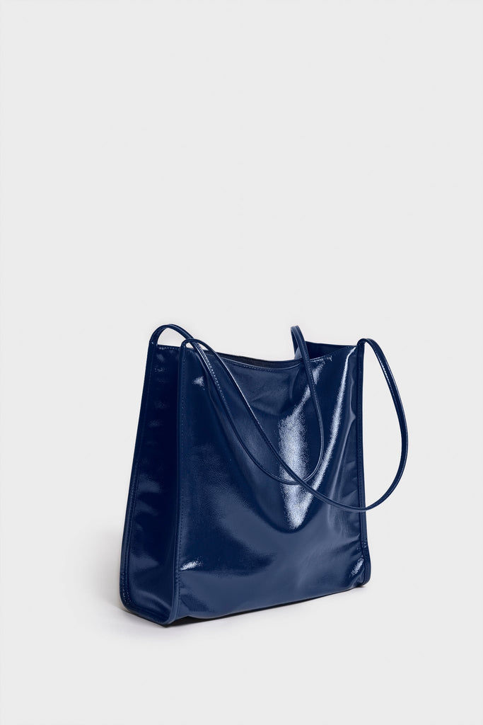 Navy blue high shine PVC tote bag_1