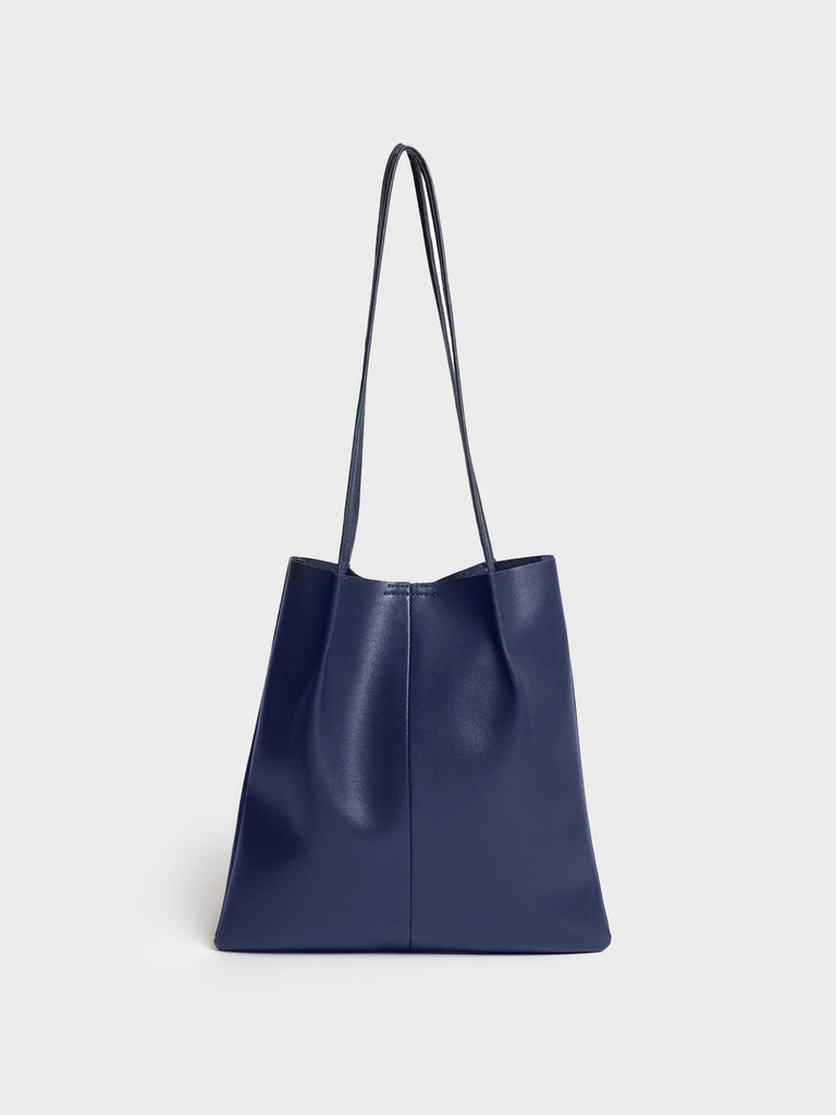 Navy blue vegan leather pinched strap tote bag_4