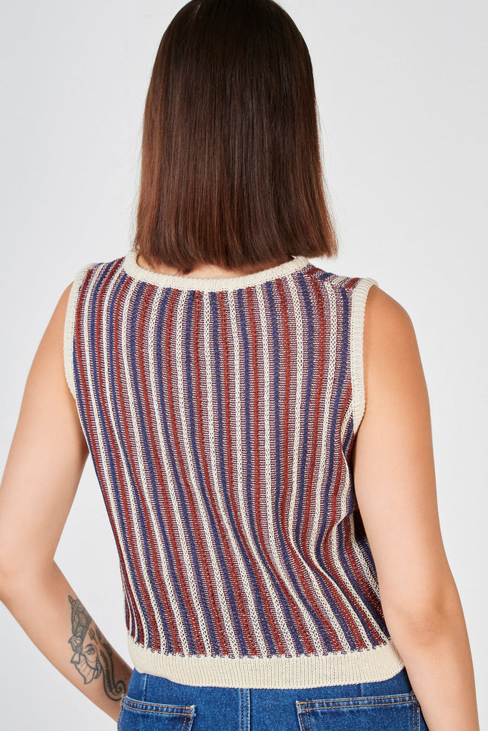 Navy burgundy and cream vertical stripe knit vest_2