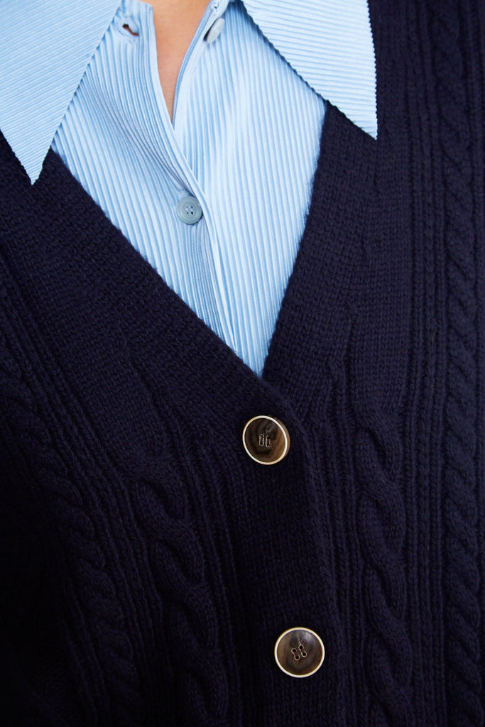 Navy cableknit button up sweater vest_4