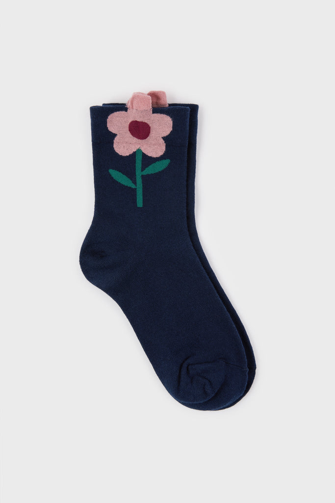 Navy giant lilac flower socks_2