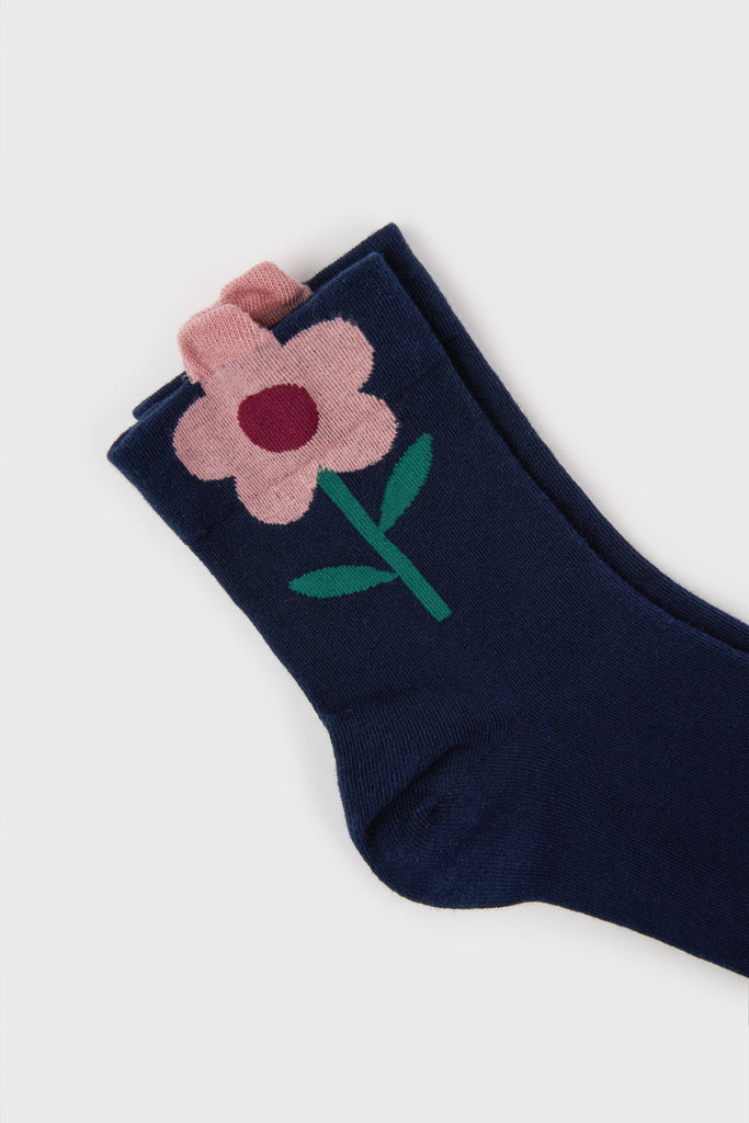 Navy giant lilac flower socks_4