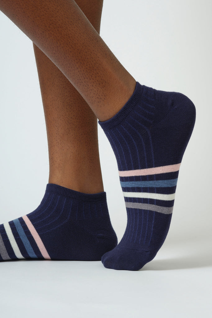 Navy multicolour striped ankle socks_1