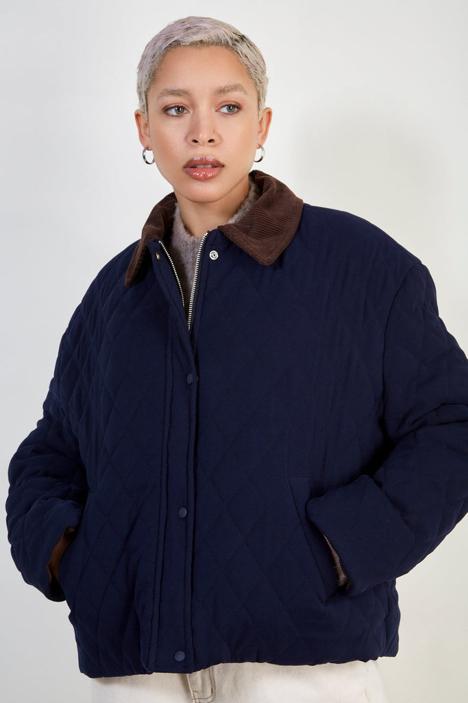 Navy quilted teddy lined zip up jacket_2