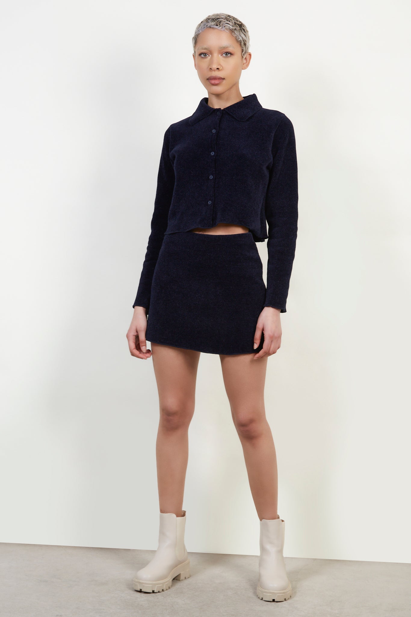 Navy textured mini skirt_2