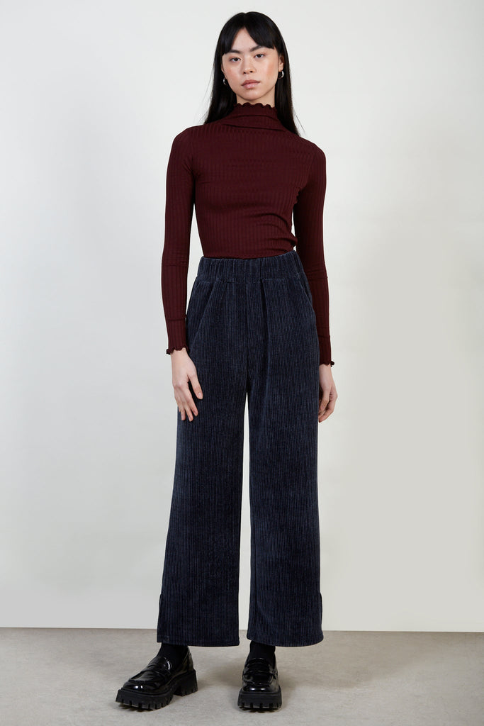 Navy thick ribbed side slit trousers_2