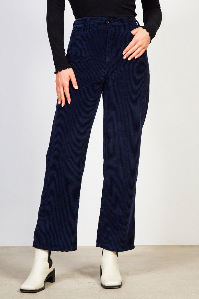 Navy large wale corduroy trousers_1