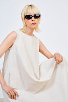 Oatmeal linen blend tank midi dress_5