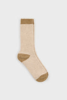 Oatmeal and beige contrast trim cashmere blend socks_1