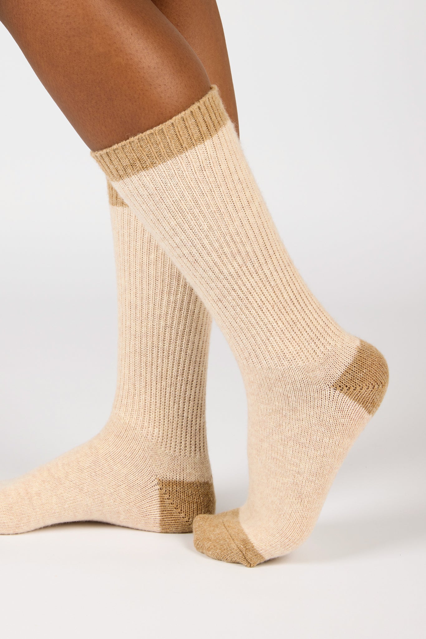 Oatmeal and beige contrast trim cashmere blend socks_3