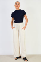Oatmeal and black striped tie waist trousers_4